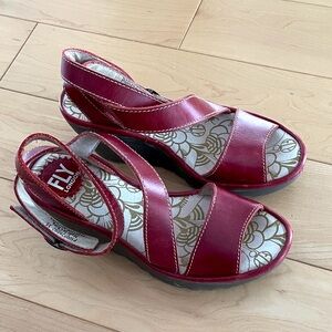 Fly London Red Leather Open-Toe Slingback Sandals